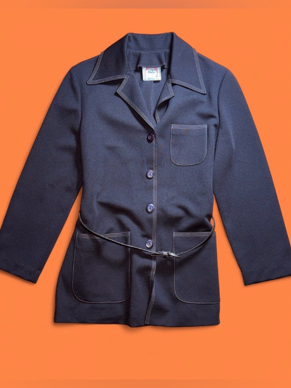 Classic ParisStar Dark Gray Belted Blazer with Contrast Stitching